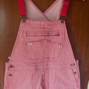 Duluth Trading Co Red and White Striped Overalls